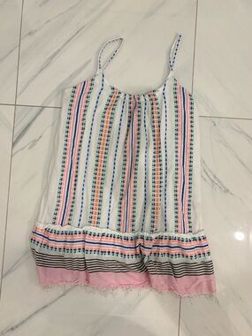 Lemlem Doti Swing Dress white with Pink and Multicolor Stripes